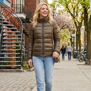 Mango Olive Quilted Short Puffer Jacket